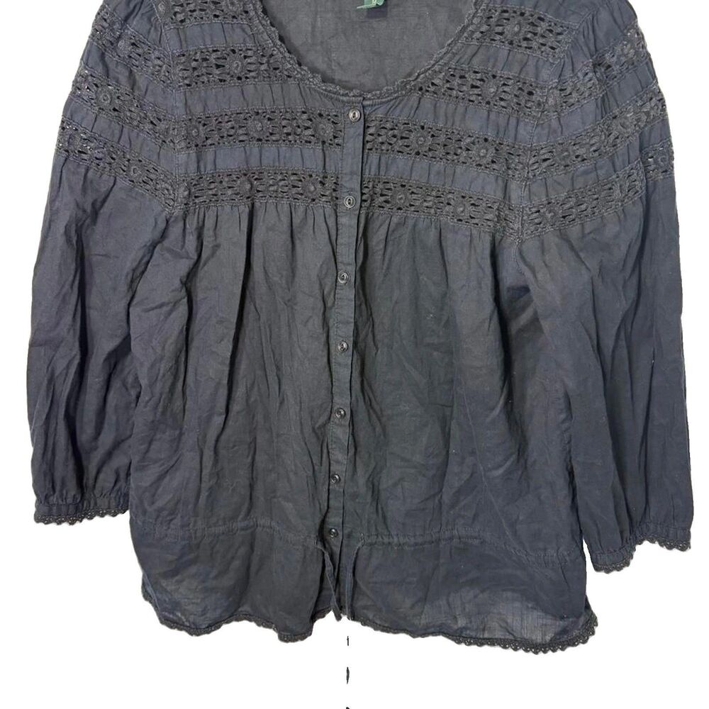Lauren Ralph Lauren Vintage Women's Grey Black Lace Blouse Size Medium